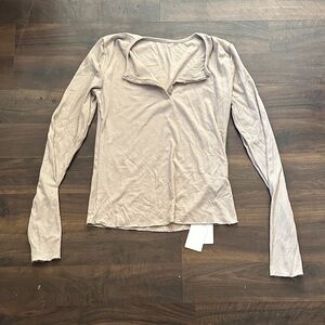 Cream long sleeve ribbed top